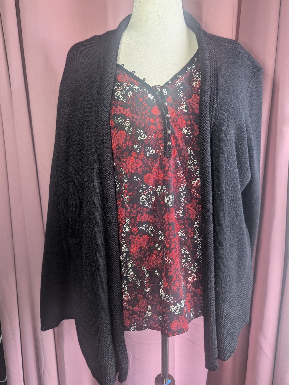 KATE HILL Black Open-Front Wool Blend Cardigan 2x